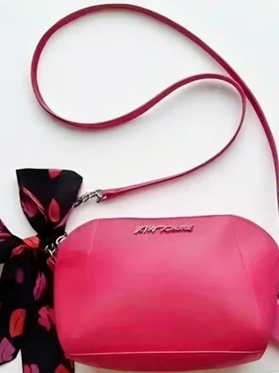 Betsey Johnson Handbags - Betsey Johnson Hot Pink Crossbody Bag with Black Lip-Print Scarf